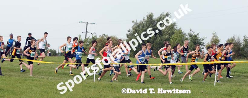 Start of the under-15 boys at the Sherman Cup, Hedley Farm, Tanfield,  County Durham.